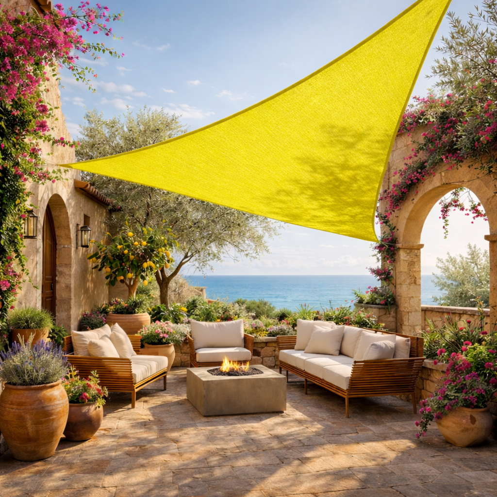 Voile d’ombrage triangulaire HDPE respirante anti-UV pour terrasse et jardin