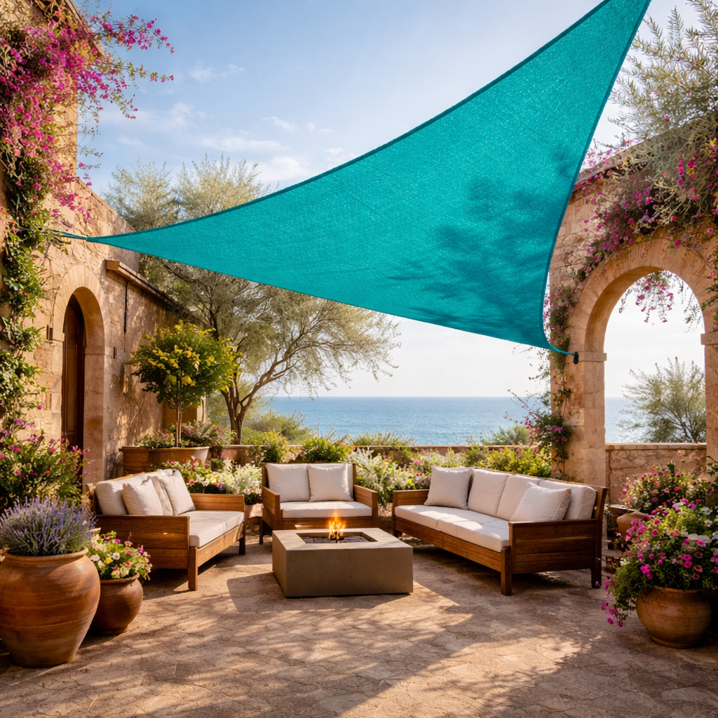 Voile d’ombrage triangulaire HDPE respirante anti-UV pour terrasse et jardin