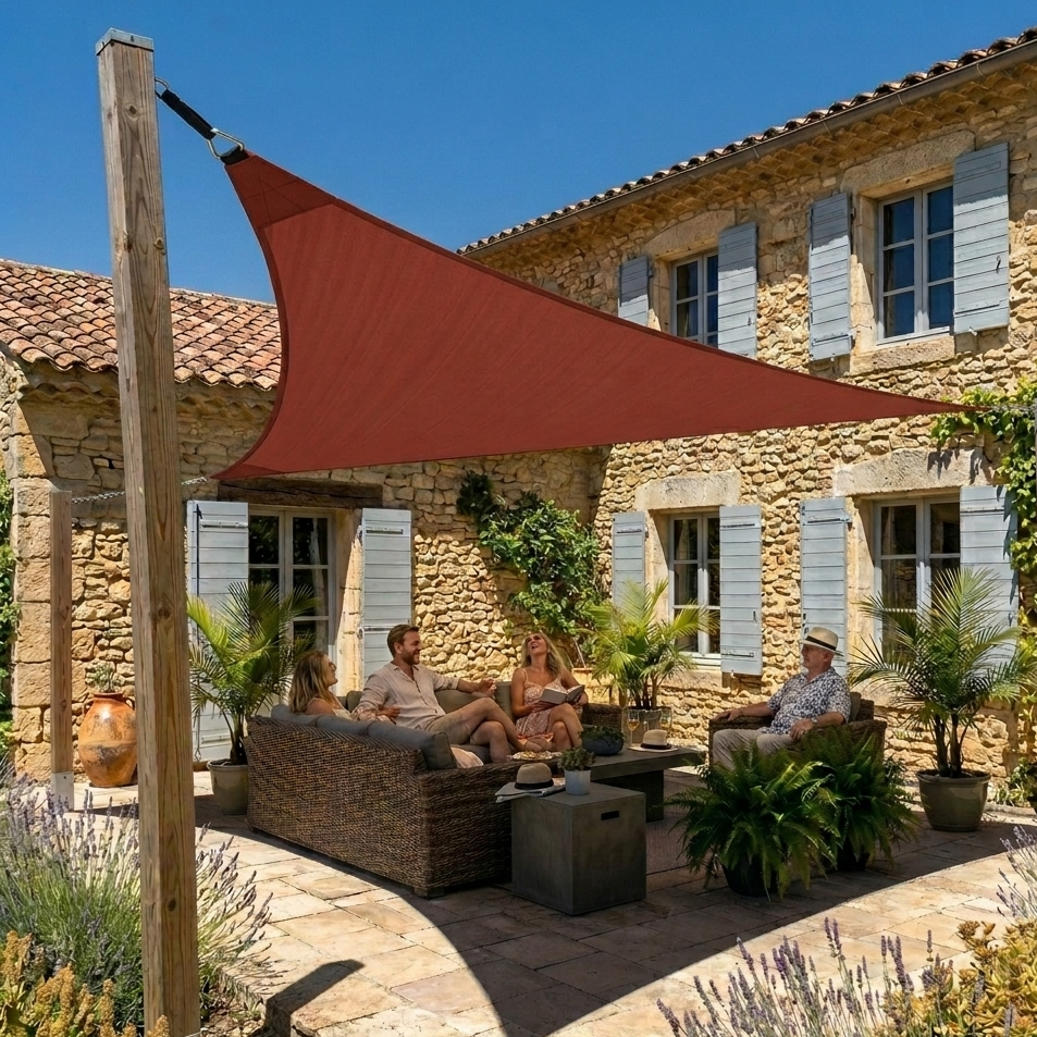 Voile d’ombrage triangulaire imperméable UV & intempéries