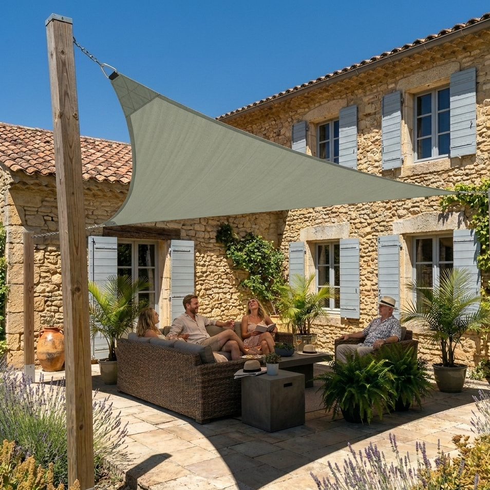 Voile d’ombrage triangulaire imperméable UV & intempéries