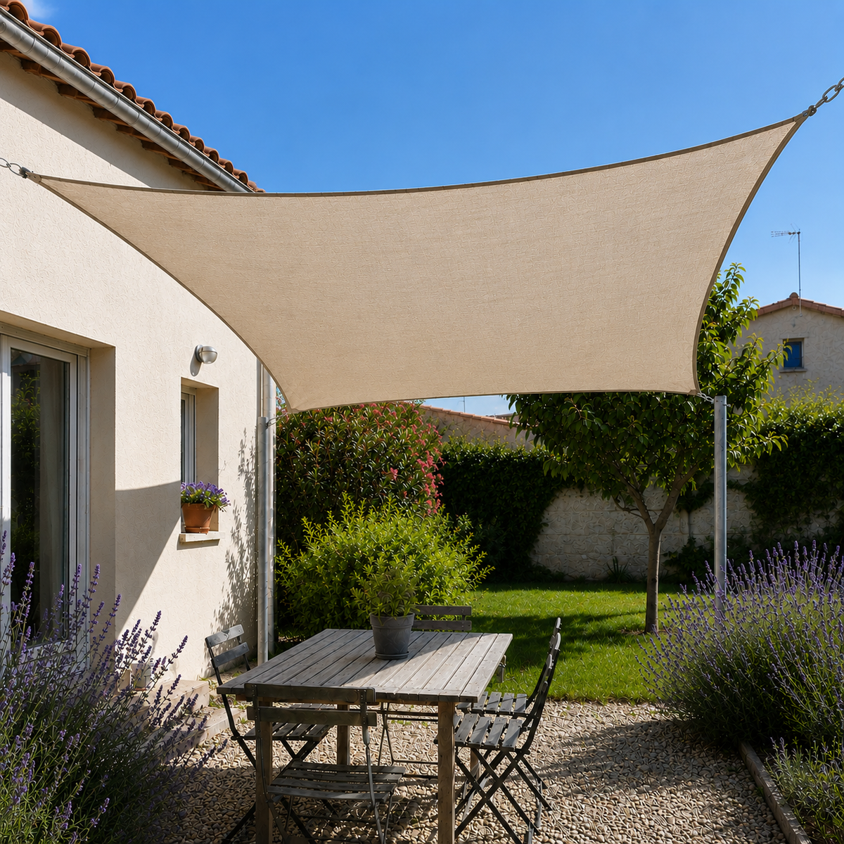 Voile d’ombrage protection renforcée anti-UV & vent