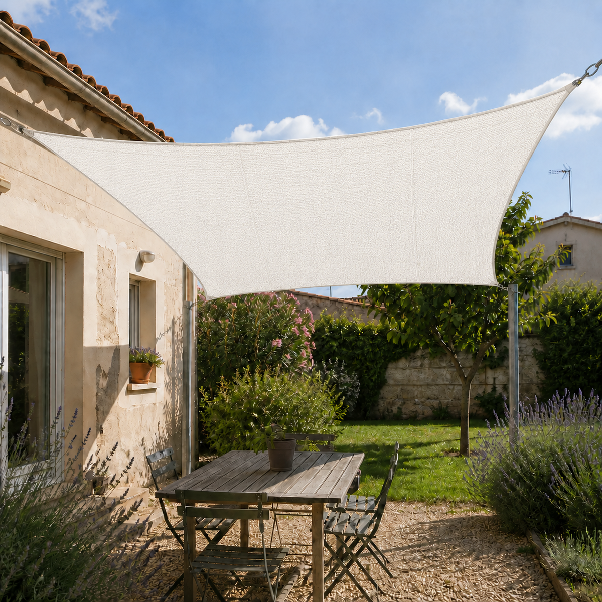 Voile d’ombrage protection renforcée anti-UV & vent
