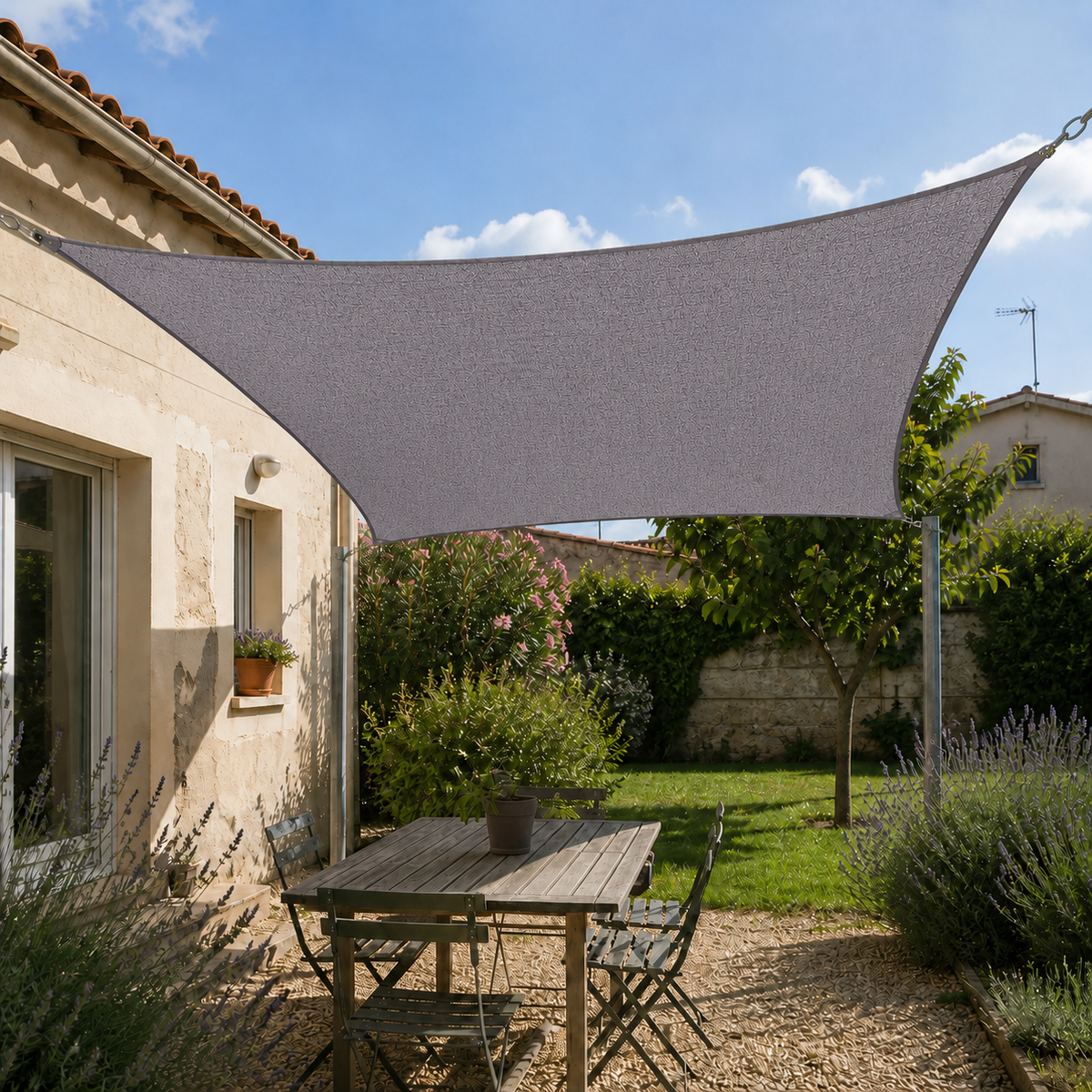 Voile d’ombrage protection renforcée anti-UV & vent