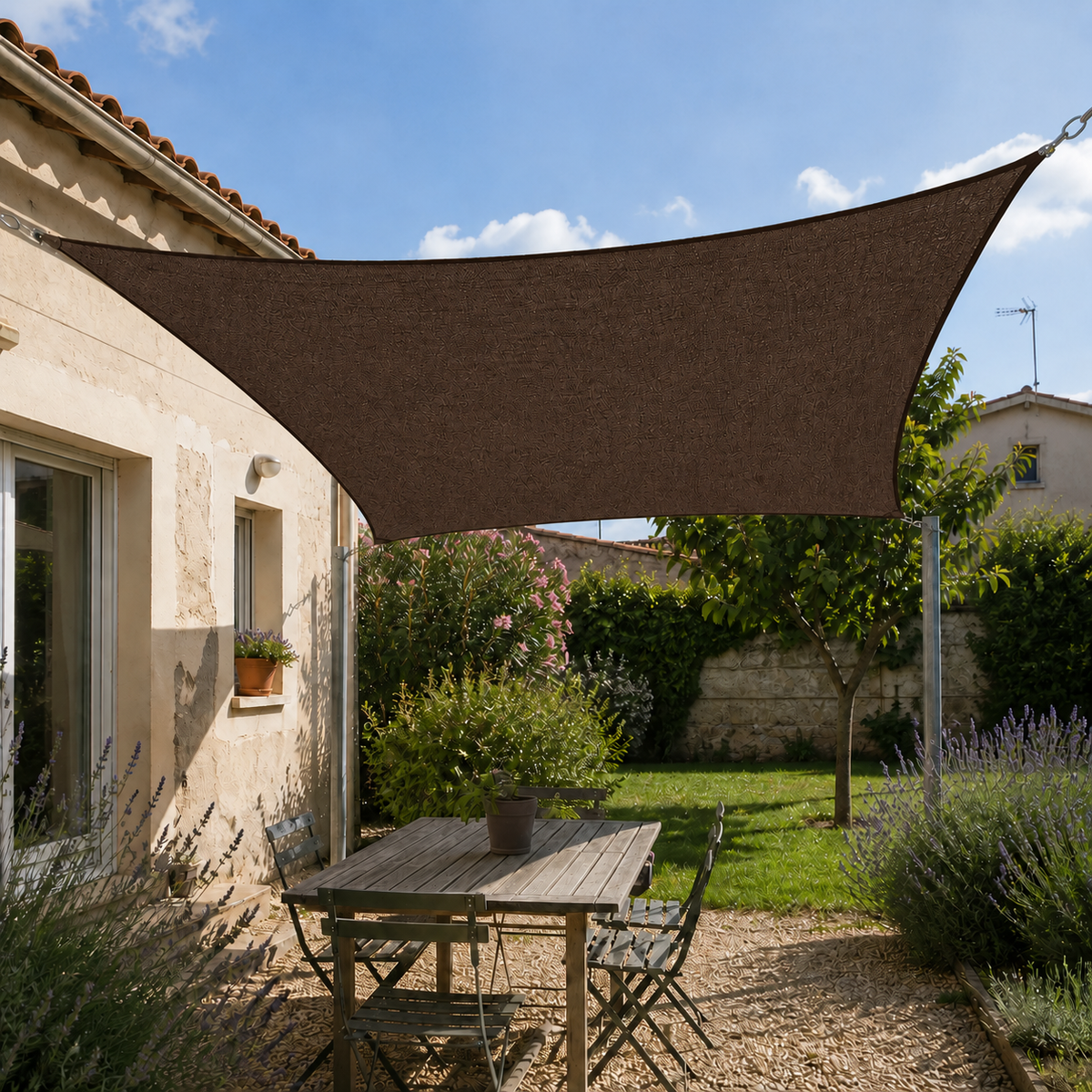 Voile d’ombrage protection renforcée anti-UV & vent
