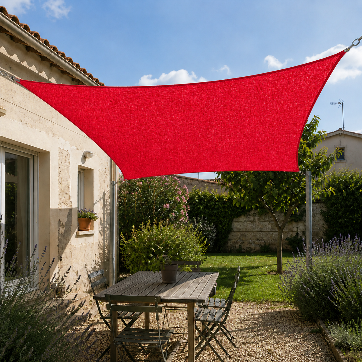 Voile d’ombrage protection renforcée anti-UV & vent