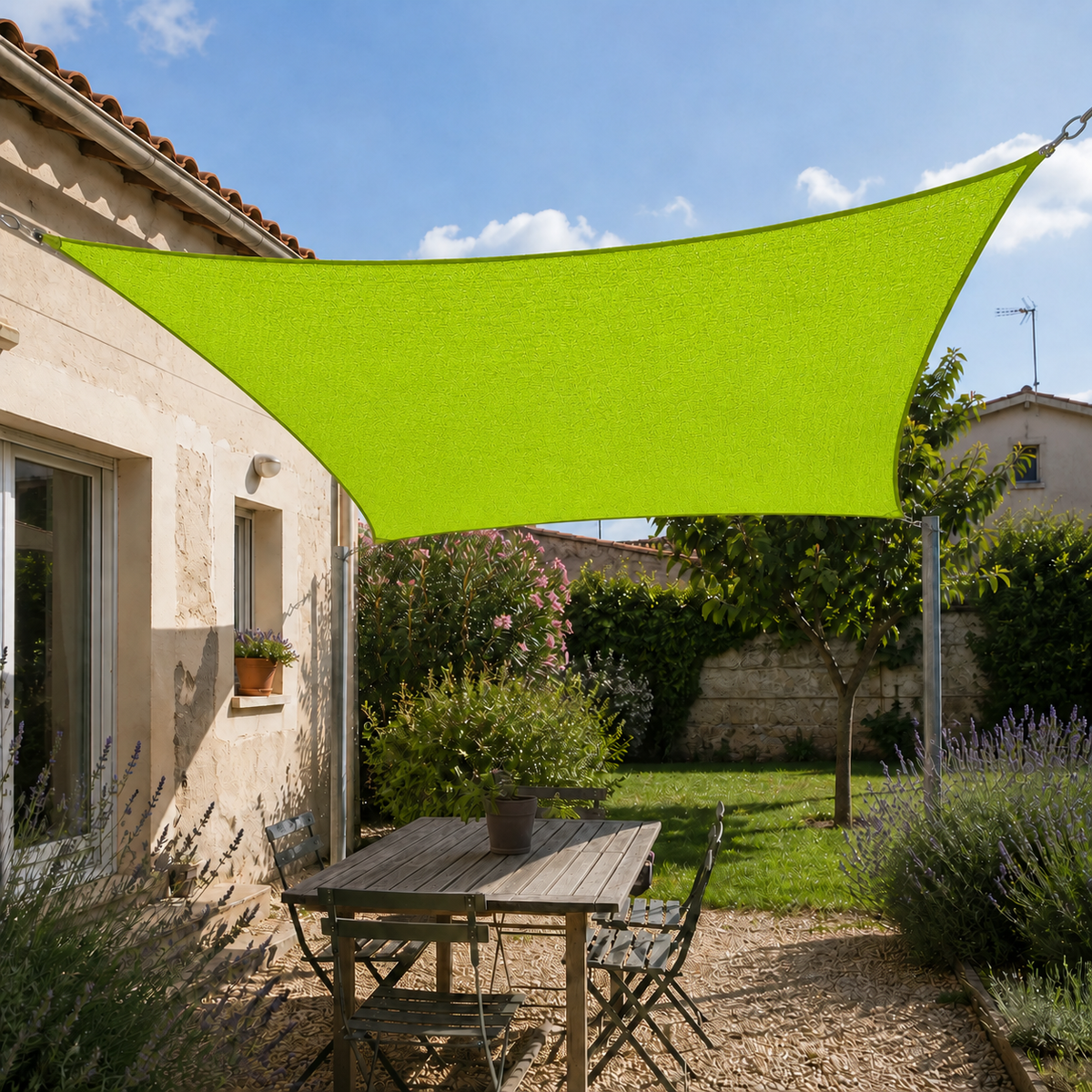 Voile d’ombrage protection renforcée anti-UV & vent