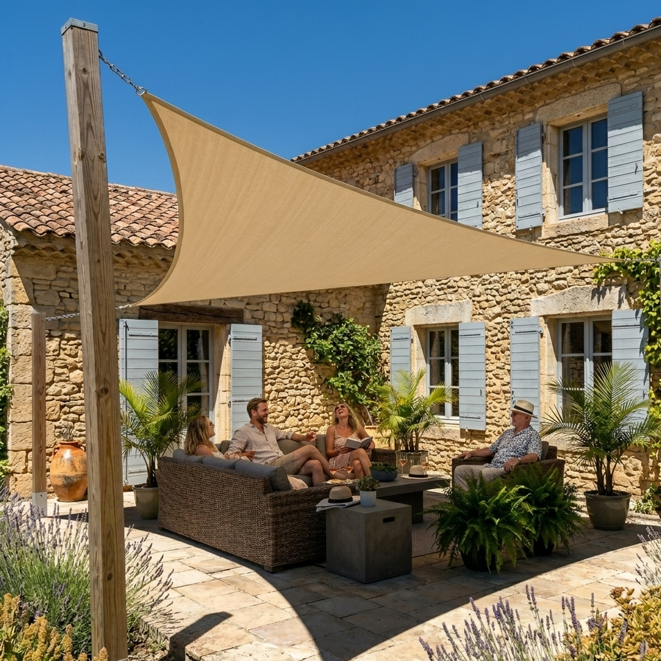 Voile d’ombrage triangulaire imperméable UV & intempéries