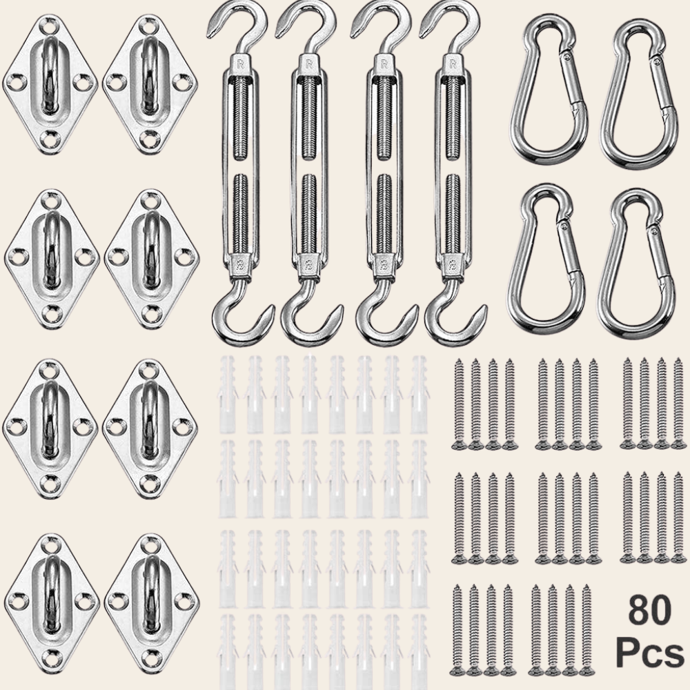 Kit Fixation Voile d’Ombrage Inox 304 – Résistant Vent