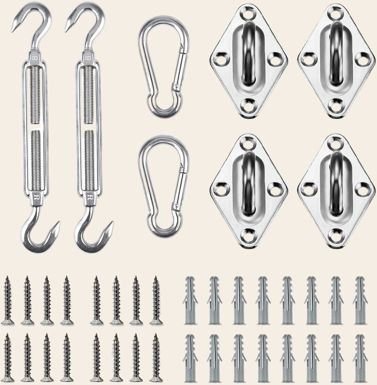 Kit Fixation Voile d’Ombrage Inox 304 – Résistant Vent