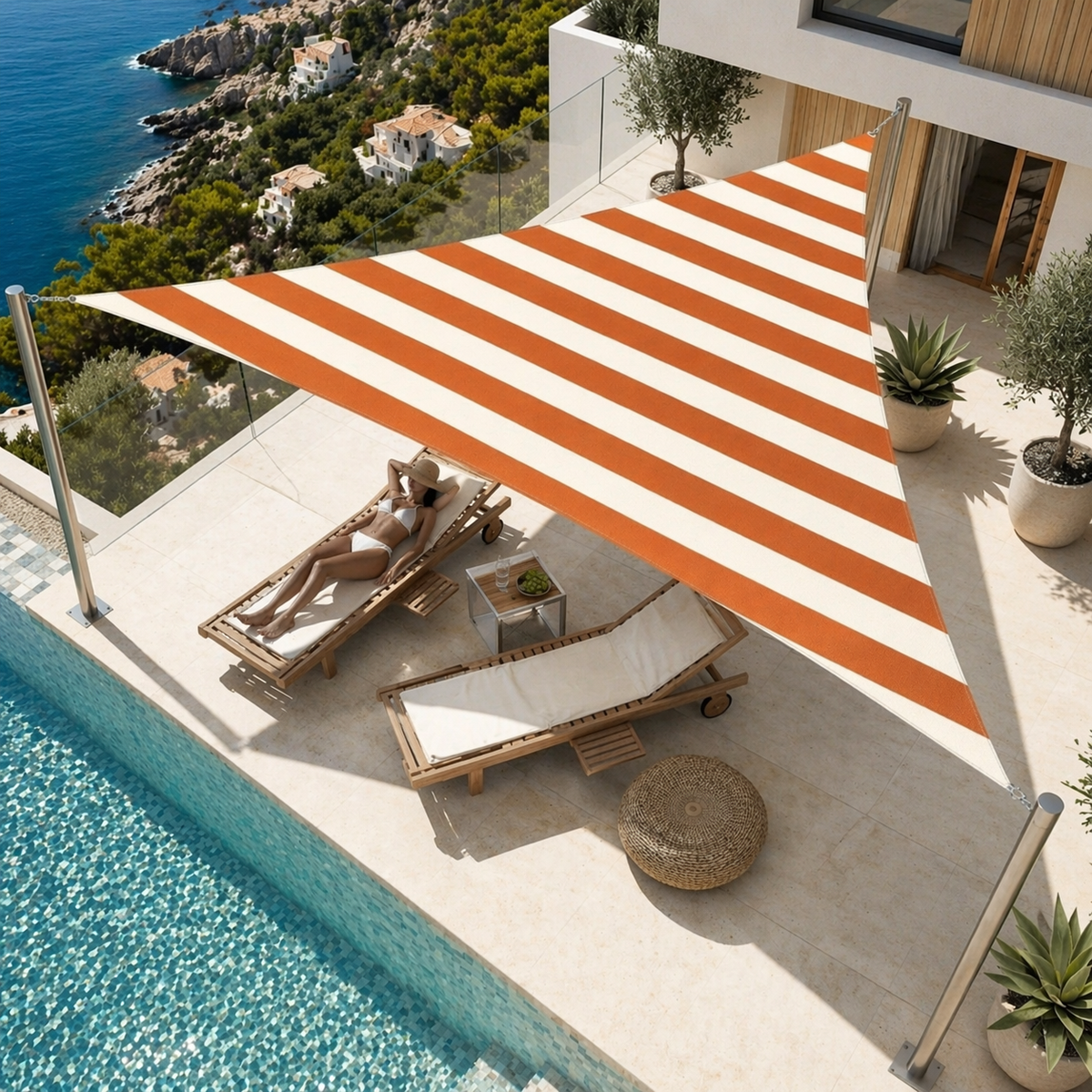 Voile d’ombrage triangulaire rayée imperméable UV