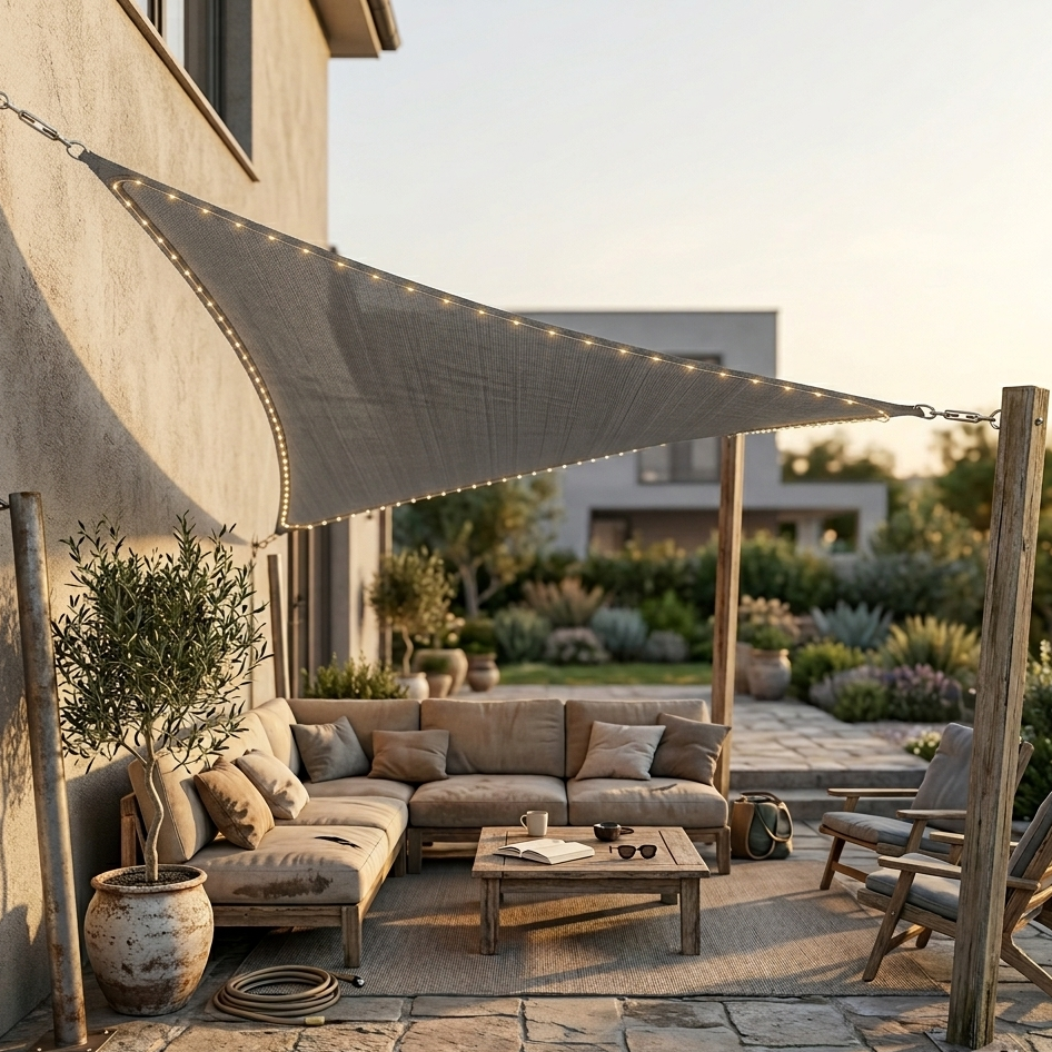 Voile d’ombrage triangulaire 3x3 LED imperméable