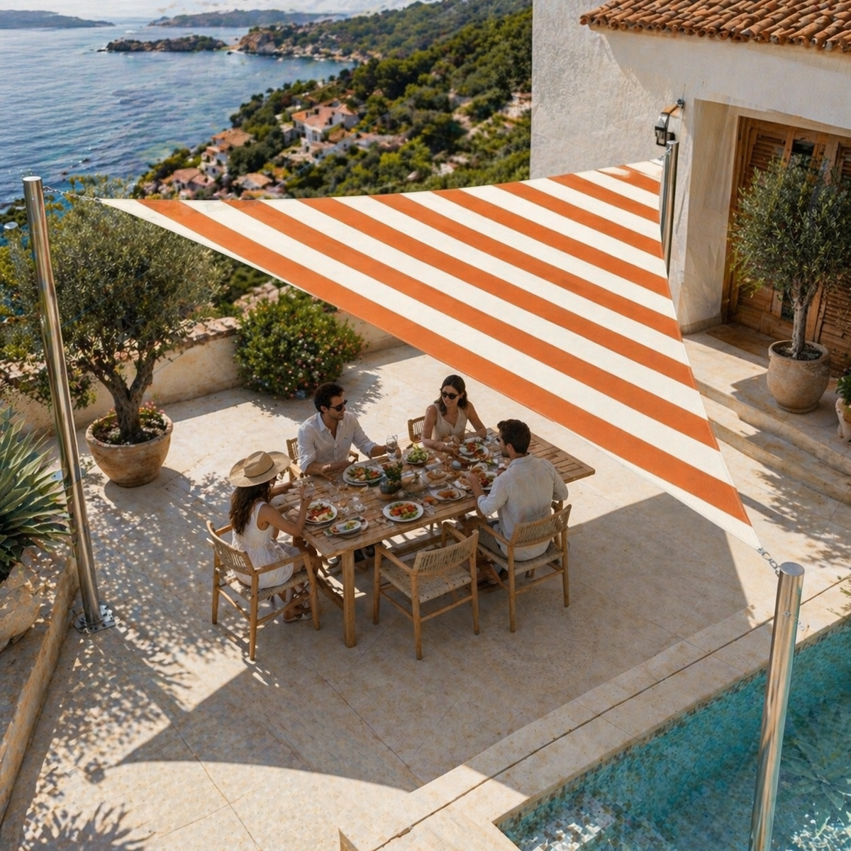 Voile d’ombrage triangulaire rayée imperméable UV